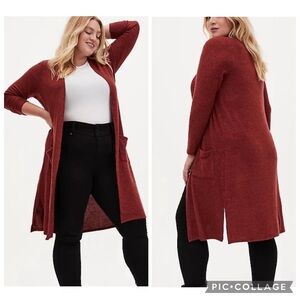 TORRID / Super Soft Plush Red Long Line Duster Sweater Size 1 (1X 14/16)